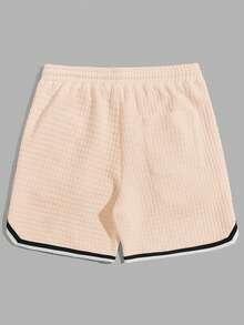 GENTILAND 男士抽绳腰部字母印花口袋宽松休闲针织短裤 - 卡其色 - 查看 3