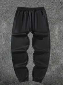 Manfinity Homme Quần nỉ nam in chữ rút dây màu đen thường ngày - màu đen - Xem 2