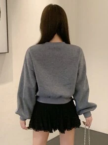 DAZY Sudadera de manga larga con lazo grande decorado, para otoño/invierno, blusas de manga larga, ropa de mujer de otoño Y2k - Gris - Ver 5