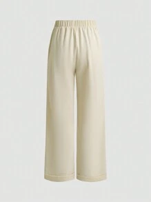 Chiquease Pantaloni de costum cu pliuri pentru navetă zilnică, culoare uni, cu draperie - Caisă - Vizualizare 2
