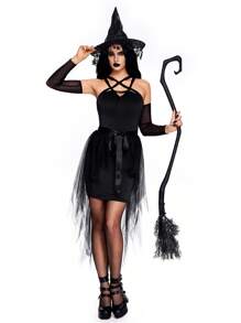 ROMWE Goth Halloween Witch Cosplay Costume Outfit - Black - View 2
