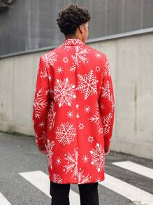Manfinity Hypemode Manteau casual mi-long polyvalent pour homme avec design de flocons de neige blancs, parfait pour incorporer des éléments de Noël dans votre tenue. Manteau à motif graphique coloré de mode pour hommes sortant pendant les périodes de Noël, d'automne et d'hiver. Idéal comme cadeau pour les amis, le mari ou le petit ami