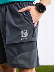 In My Nature Men's Contrast Color Patchwork Outdoor Shorts - Dark Grey - View 3