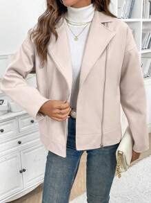 Chiquease Chaqueta de lana elegante y de moda con cuello plegable para mujeres