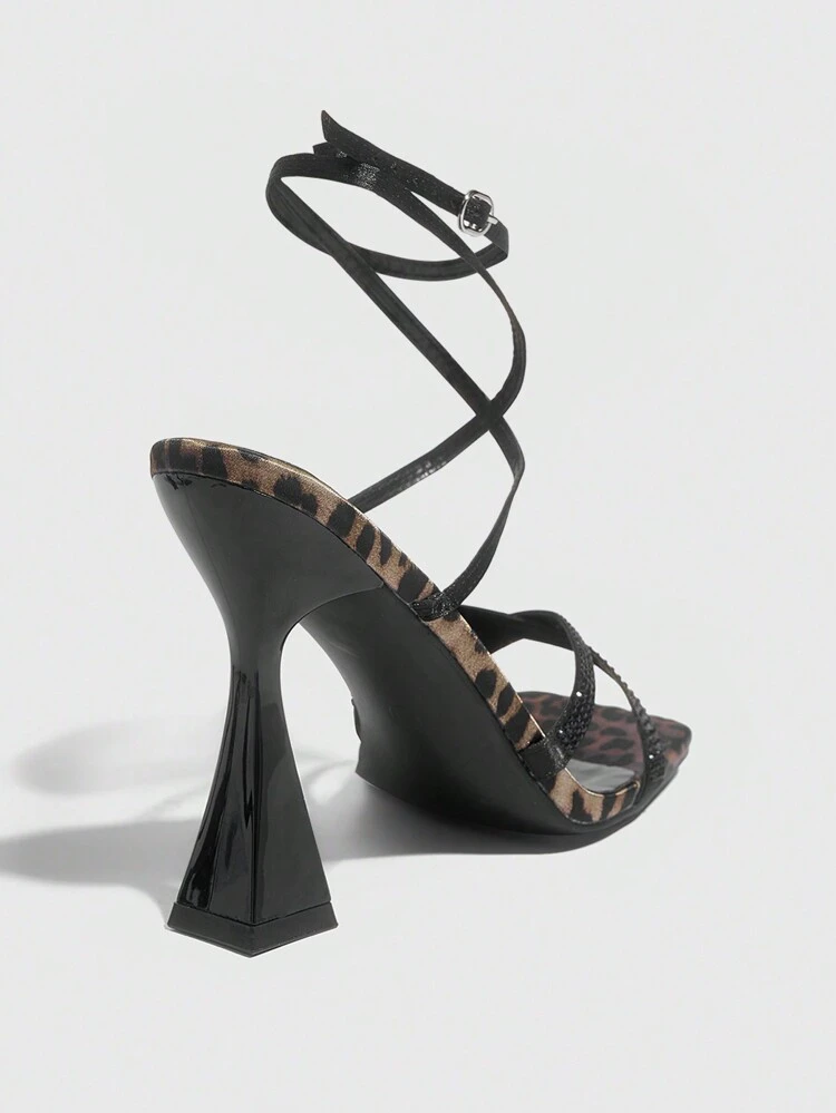 CUCCOO SZL Sandales à talons hauts pour femmes avec bride ornée de strass, style carré, pour Halloween, soirée d'Halloween, automne