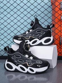 Adolescenți băieți pantofi de iarnă înalți cu decor cu imprimeu grafic, căptușeală caldă, moale și confortabil, închidere rotativă reglabilă, potriviți pentru purtarea zilnică și campus