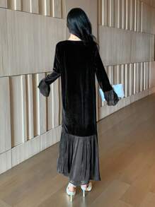 FRIFUL Women's Patchwork Mid-Length Thermal Lined Dress - Black - View 4