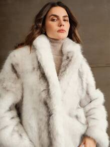 Anewsta New Arrival Elegant Fluffy Ladies Coat, Fox Fur Style Fuzzy Winter Outerwear For Holiday Party Clothes - White - View 4