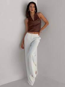 Aloruh Women's Summer Solid Color Draped Neck Fashion Camisole