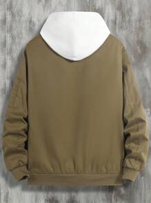 Manfinity Homme 男式纯色拉链连帽夹克，带口袋 - 棕色 - 查看 2