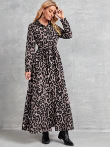 EMERY ROSE Women's Leopard Print Button Front Long Sleeve Dress - Multicolor - View 3