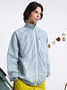 In My Nature Men's Spring Autumn Long Sleeve Loose Zip-Front Casual Jacket - Green - View 3