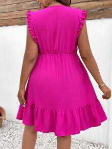 Rometta Kích thước lớn Của phụ nữ Cổ chữ V Ngắn Tay áo hình bướm Đầm - Màu Hồng Tươi - Xem 2