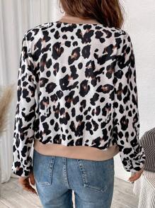 Chiquease Short Leopard Print Zipper Baseball Collar Casual Jacket - Multicolor - View 2