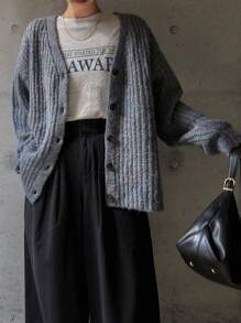 FRIFUL Veste cardigan ample et décontractée pour femmes, automne/hiver - Bleu azur - Voir 7