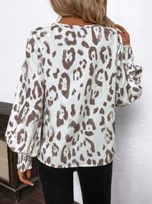 SHEIN Clasi Women's Leopard Print V-Neck Long Sleeve Casual Blouse Work Blouse - Multicolor - View 3