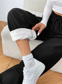 Chiquease Pantalones casuales cálidos con puños elásticos y forro térmico para mujer