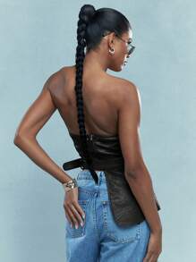 MISSGUIDED 不对称下摆仿皮抹胸上衣，配腰带和钱包 - 黑色 - 查看 2