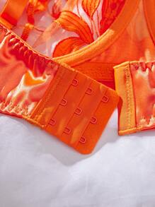 2 件套橙色加大码性感文胸和内裤内衣套装，提升 - 橘色 - 查看 5