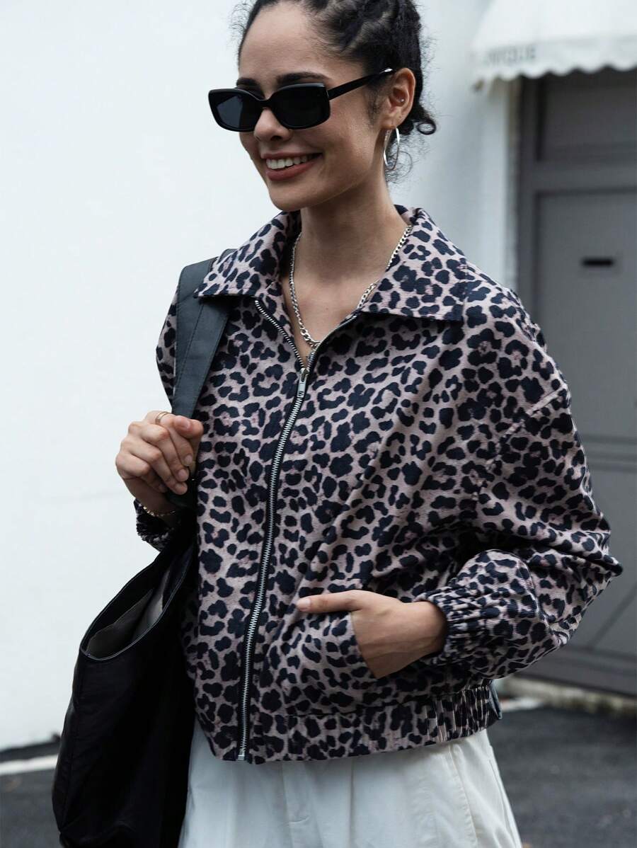 INAWLY Leopard Print Long Sleeve Jacket For Women Fall Cloth For Women - Multicolor - View 1