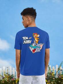 TOM & JERRY X SHEIN Nam Phim hoạt hình và chữ cái In Ngắn tay Áo thun - Xanh đậm - Xem 6
