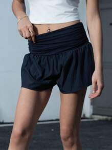 INAWLY Women's Solid Color Pleated Casual Summer Shorts - Royal Blue - View 4