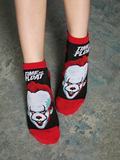 IT x SHEIN 2pcs/Pack Women Horror Themed & Letter Print  Ankle Socks