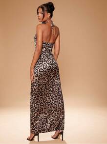 Hauture Satin Tube Leopard Dress With Rosette - Multicolor - View 2