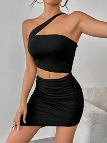 Chiquease Vestido mini ajustado, de unicolor y sin espalda para damas sexy - Negro - Ver 6