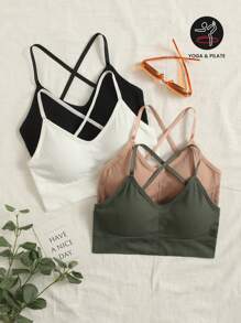 Easithlete 4pcs Medium Support  Seamless Criss Cross Sports Bra - Multicolor - View 1