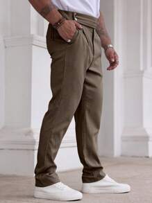 Manfinity Homme Men's Solid Color Pleated Straight Leg Loose Casual Trousers