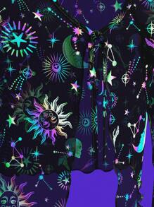 SHEIN ICON Áo Halloween Y2K tay chuông dài buộc dây in toàn thân xuyên thấu trong suốt - Nhiều màu - Xem 8