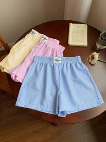 Comfortcana 3pcs Plus Size Women Striped Casual Shorts, Assorted Colors - Yellow - View 5