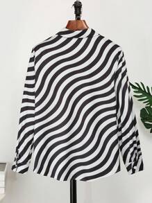 Manfinity Dauomo Camisa casual de manga larga con rayas onduladas para hombres, primavera y verano