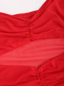 SHEIN Unity Đầm suông hở lưng nhún bèo màu trơn không tay - Đỏ - Xem 5