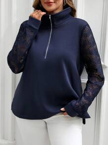 EMERY ROSE Sudadera de retazos azul talla grande para mujer, ropa de mujer de otoño, ropa de mujer de otoño - azul real - Ver 5