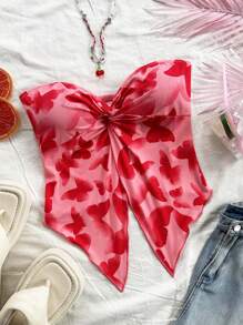 Soleia 女士抹胸扭纹全印花背心，适合休闲和度假 - 彩色 - 查看 1