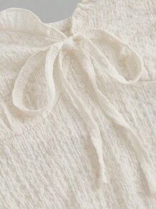 SHEIN MOD Apricot Color Long-Sleeved T-Shirt With Lace-Up Front Decoration, Doll Top, Autumn T-Shirt, Back-To-School T-Shirt, Cute T-Shirt, T-Shirt - Apricot - View 3