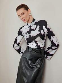 MOTF PREMIUM 花卉印花立领喇叭袖 T 恤 - 彩色 - 查看 7