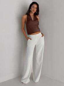 Aloruh Women's Summer Solid Color Draped Neck Fashion Camisole