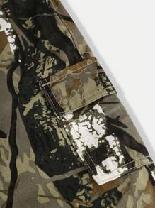 YOUNG BOY迷彩与树枝迷彩撞色拼接街头时尚大胆粗犷大口袋松紧腰牛仔裤，全年百搭潮流单品 - 彩色 - 查看 5