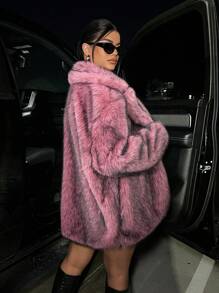SHEIN SXY 性感前开式毛绒外套冬季服装 - 粉色 - 查看 3