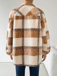Chiquease Plaid Print Button Front Long Sleeve Jacket, Fall & Winter - Khaki - View 2