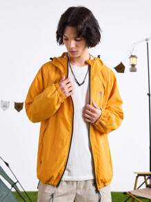 In My Nature Men's Letter Print Raglan Sleeve Hooded Casual Loose Outdoor Jacket,Orange Long Sleeve - Orange - View 5