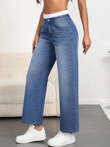 SHEIN Essnce Front Button Multi-Pocket Simple Denim Jeans For Casual Daily Wear - Light Wash - View 5