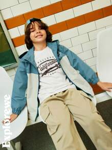 SHEIN Outdoor Casual Style Multi-Color Patchwork Design Wind-Resistant Warm Jacket, Suitable For Outdoor Activities, Play And Leisure