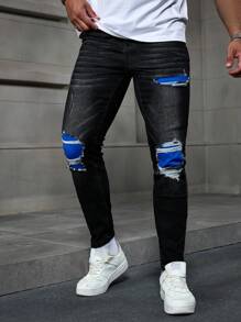 Manfinity EMRG Men's Washed Black Denim Skinny Jeans With Stretch