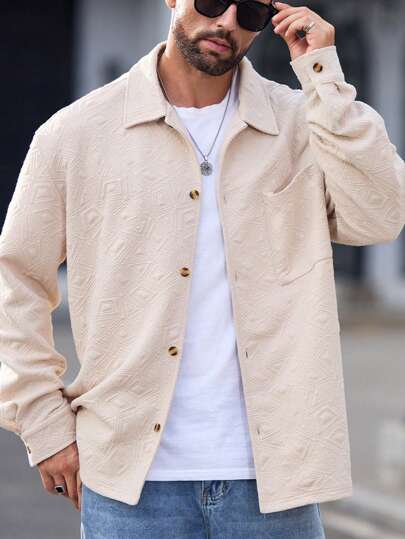 Manfinity VCAY Men's Knit Loose Drop Shoulder Collar Casual Shacket, Suitable For Autumn