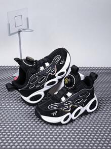 Adolescenți băieți pantofi de iarnă înalți cu decor cu imprimeu grafic, căptușeală caldă, moale și confortabil, închidere rotativă reglabilă, potriviți pentru purtarea zilnică și campus