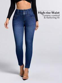 Jeans skinny avec poche de couleur unie pour femmes